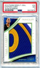 STEPHEN CURRY 2014 IMMACULATE TEAM NUMBERS GAME USED JUMBO PATCH SP 12/15 PSA 7