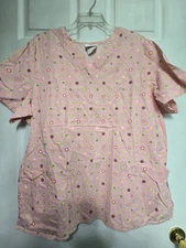 WHITE CROSS Scrub Top size XL-Pink/Lime Polka-Dot Print-Chest 27"/L 29"
