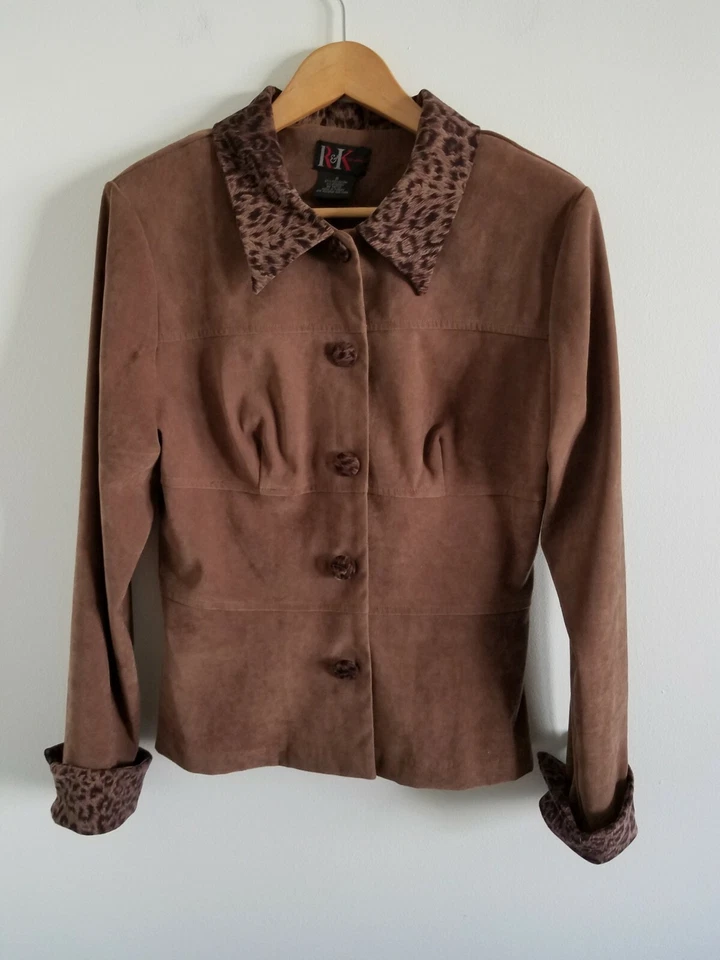 Винтажная оригинальная куртка R&K с 8 анималистическим принтом отделка оливковый зеленый воротник на пуговицах - Изображение 2 из 4