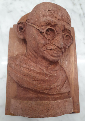 Hand Made Stoneware Wood Mahatma Gandhi Wall Hanging Yoga Vidyapith Ashram Vtg