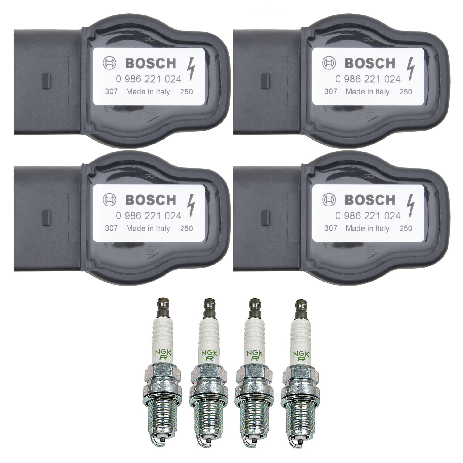 Bosch 4 Ignition Coil NGK 4 V-Power Spark Plug Kit For Passat 1.8 L4 2000