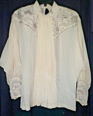 OAK Designer Mercedes & Adrienne Silk Beaded Embroidered Top COA New Show Only