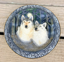 Figurine duo loup 3D 2 loups le rocher gris collection Amy & Addy Co assiette vintage