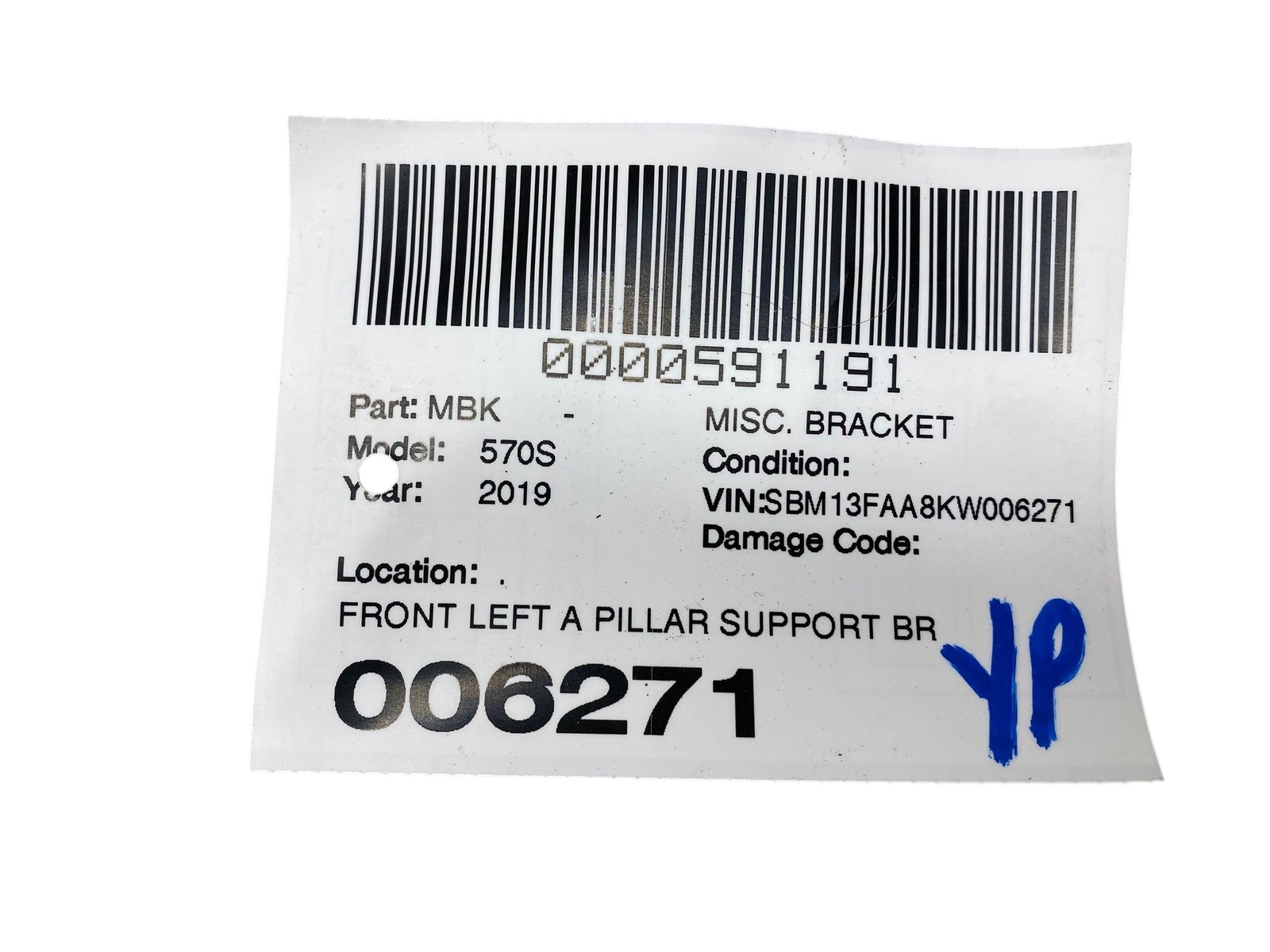 2015-2021 MCLAREN 570S FRONT LEFT A PILLAR SUPPORT BRACE BRACKET OEM