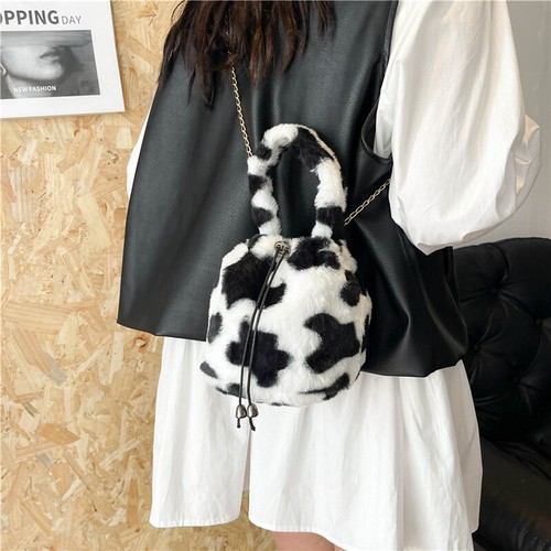 Women Plush Bucket Bag Leopard Print Crossbody Bag Small Purse for Work Shopping - Picture 6 of 20