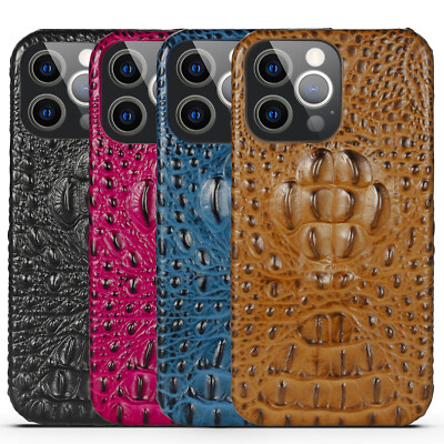 Unique 3D Crocodile Head Genuine Leather Case Back Cover fr iPhone 15 16 Pro Max