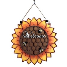 Handcrafted Wood Sunflower Honeycomb Welcome Hanging Door Sign Decoration 11.5  