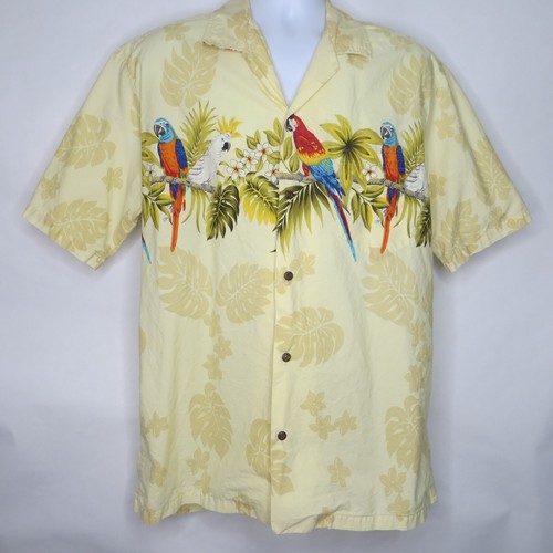 Camisa Winnie Fashion Lg 47" Amarilla Aloha Hawaiana Pájaros Loros Plumeria Algodón - Imagen 2 de 8