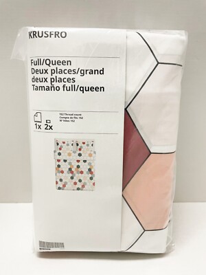 Ikea KRUSFRO Full/Queen Duvet cover & pillowcase(s), hexagonal white multi - NEW