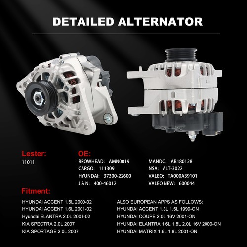 Alternador para Hyundai Accent Elantra Matrix Coupe 1,5 L 1,6 L 2,0 L 2000 2001 2002 - Imagen 5 de 16