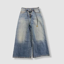 $1005 Palm Angels Women's Blue Lace Up Front Wide Leg Jeans Pants Size 25