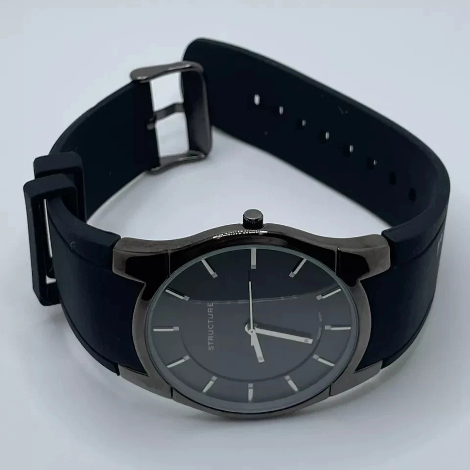 Estructura Reloj Hombre 42mm Caja Gris Goma Correa Cuarzo Tres Manecillas Analógico Foto 2 de 4