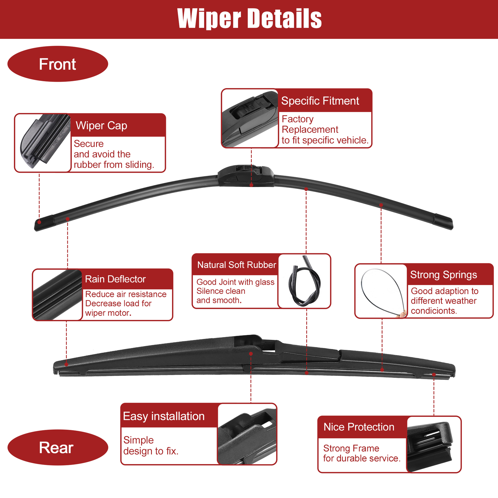 3 Pcs 26" 16" 12" Car Windshield Wiper Blade for Toyota CHR with Top