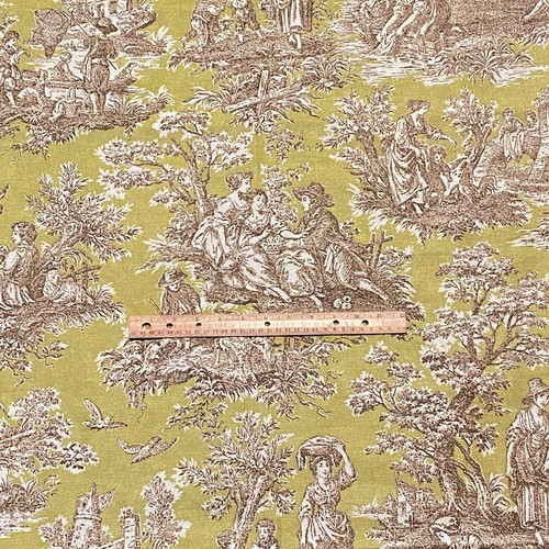 1.7 YD Green Brown Artisanal Toile Fabric Upholstery Interior