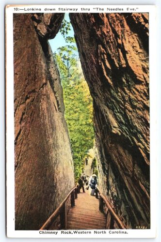 NC Chimney Rock Mirando hacia abajo agujas ojo, WB sin publicar, Asheville Post Card Co - Imagen 1 de 2