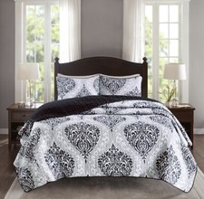 2 Piece Quilt Coverlet Bedspread Ultra Soft Printed Damask Pattern, Twin/TwinXL
