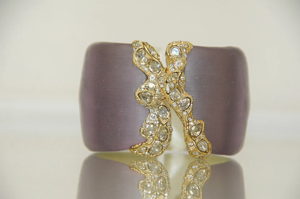 NUEVO Brazalete Alexis Bittar Jardín Mystere Borde Desgarrado Bisagras Oro Púrpura Claro