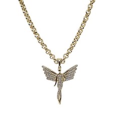 Gold Angel Pendant, Silhouette Angel Wings on 5mm Belcher Chain 30" 9ct Guilded