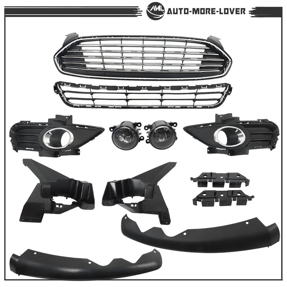 For 2013-2016 Ford Fusion Front Bumper Cover & Grill W/ Fog Light Covers