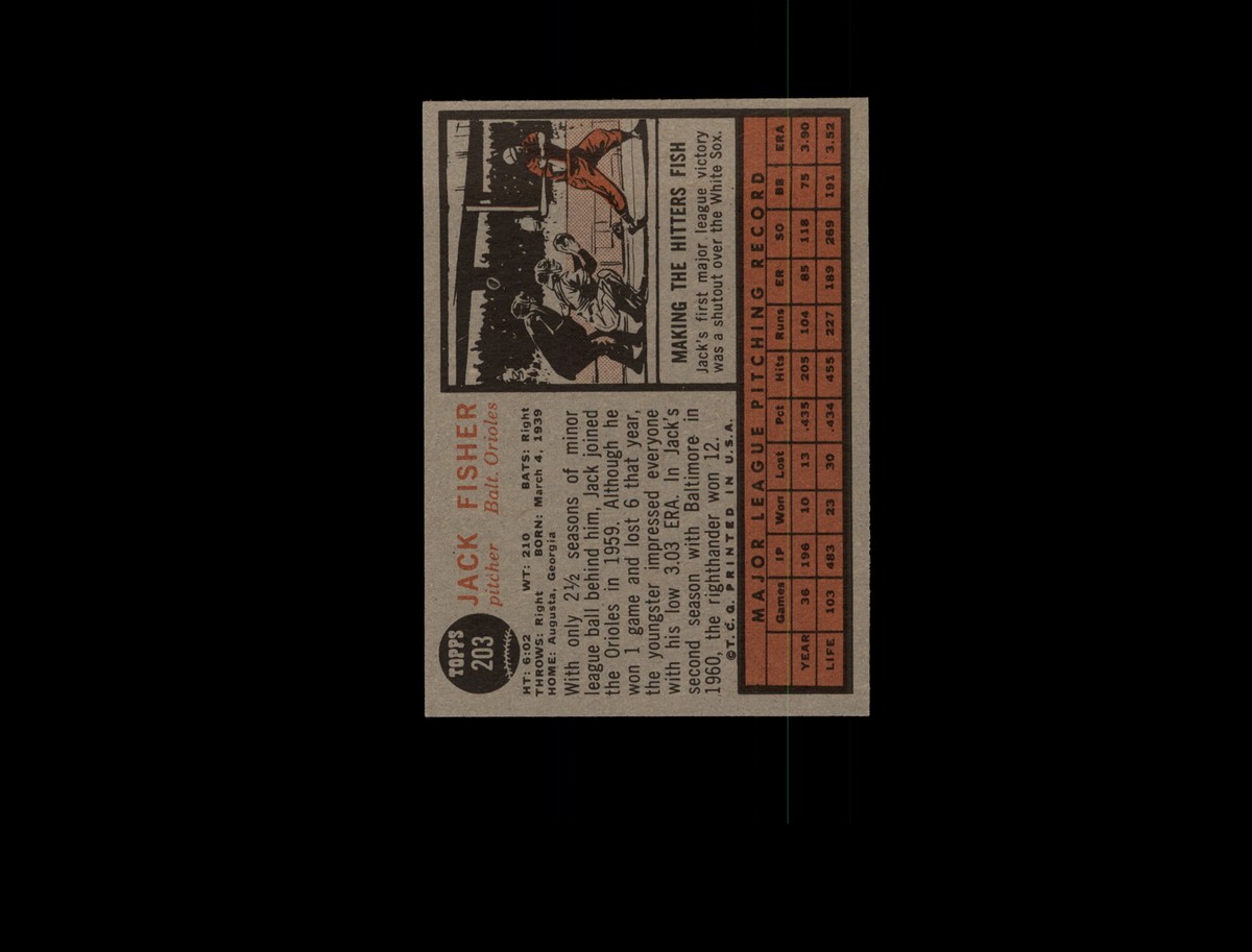 1962 Topps 203 Jack Fisher EX-MT #D879157 | eBay