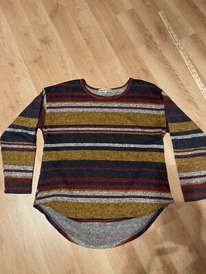 Absolutely Famous striped top Womens  medium, Burgandy, Yellow, Blue