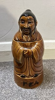 VINTAGE P&K BROWN PORCELAIN KITCHEN STORAGE JAR FOR TEA CHINESE MAN
