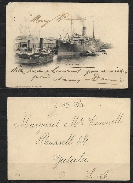 Australia del Sur dos POSTALES 1903 Círculo Cuadrado a INGLATERRA y SUR... MUY BUEN ESTADO Foto 2 de 2