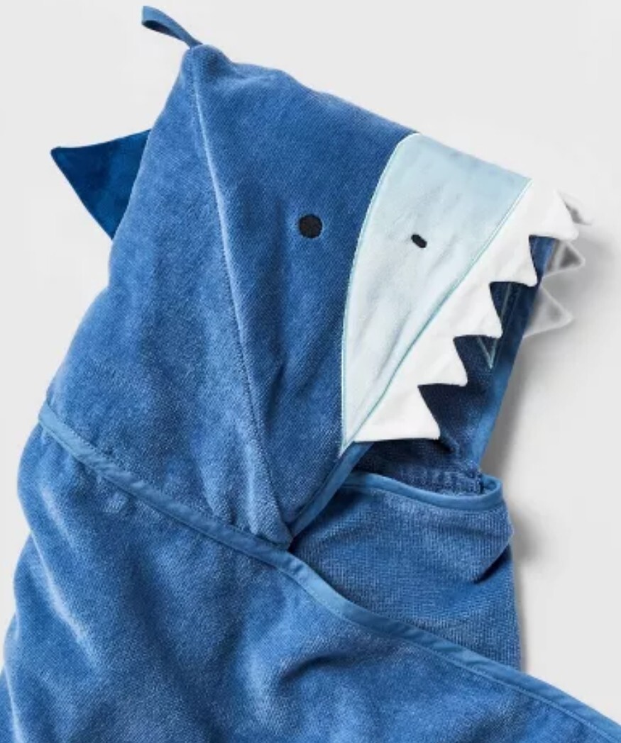 Pillowfort Shark Kids Hooded Towel New 25"x50" Hooded Bath SHARK Towel