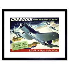 WW2 War Corsair Navy Plane New Art Print Frame Framed Poster Art Gift 12x16"