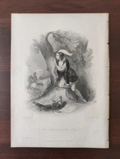 ANTIQUE ORIGINAL B/W ENGRAVING-FINDEN'S TABLEAUX-THE ROMAUNT OF THE PAGE-1846