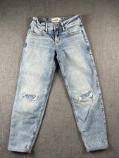 Abercrombie Kids Mid Rise Boyfriend Jeans Distressed Light Wash Girls 7/8 Long