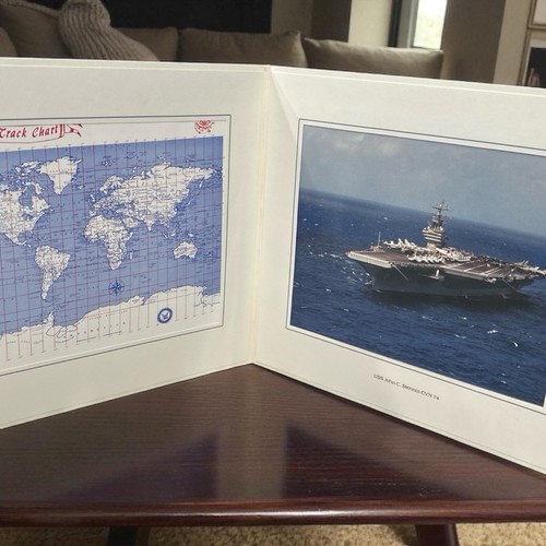 USS John C. Stennis (CVN-74) Photo In Cover Along With Track Chart 7.5”x9” Navy