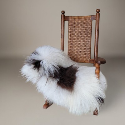 Genuine Icelandic Sheepskin Rug Brown White Long Wool Pelt Throw 52'' x 33''