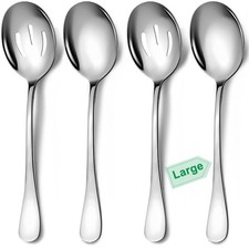 4 Piece Stainless Steel Serving Spoons Set, 10-Inch, Includes 2 Large, 2 Slot...
