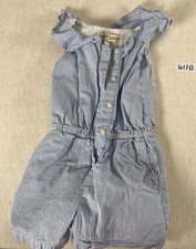 Hope  Henry Romper Girls 5 Blue White Stripe Ruffle Elastic Waist Pocket