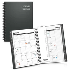 Dunwell 2025-2026 Simple Black Planner 8x6", Compact Academic Year Daily & Mo...