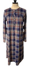 Nightgown Aria Mink Soft Velour Long Sleeve Plaid Gray Blue Size M Woman  s