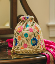Diwali Gift Potli Bag Handmade Pearl Beaded Indian Wedding Party Purse