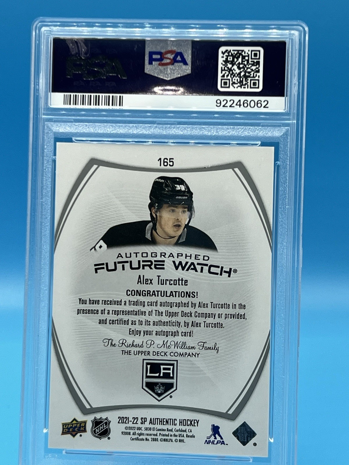 2021 SP Authentic Alex Turcotte Auto RC /999 PSA 10 Los Anagles Kings Autograph view 2