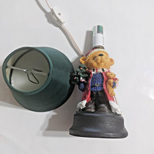 Holiday Christmas Teddy Bear Night Light Lamp Green Shade On and Off Switch 11"