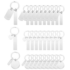 60Pcs Metal Engraving Keychain Blanks, Silver Tone 3 Styles 