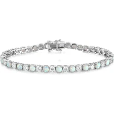 4.5mm Round Opal Tennis Bracelet 925 Sterling Silver 7.48 inches