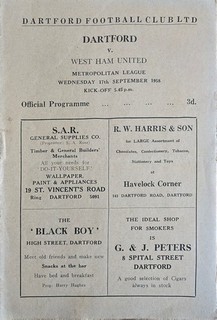 Dartford v West Ham United Metropolitan League 17th Sept 1958.