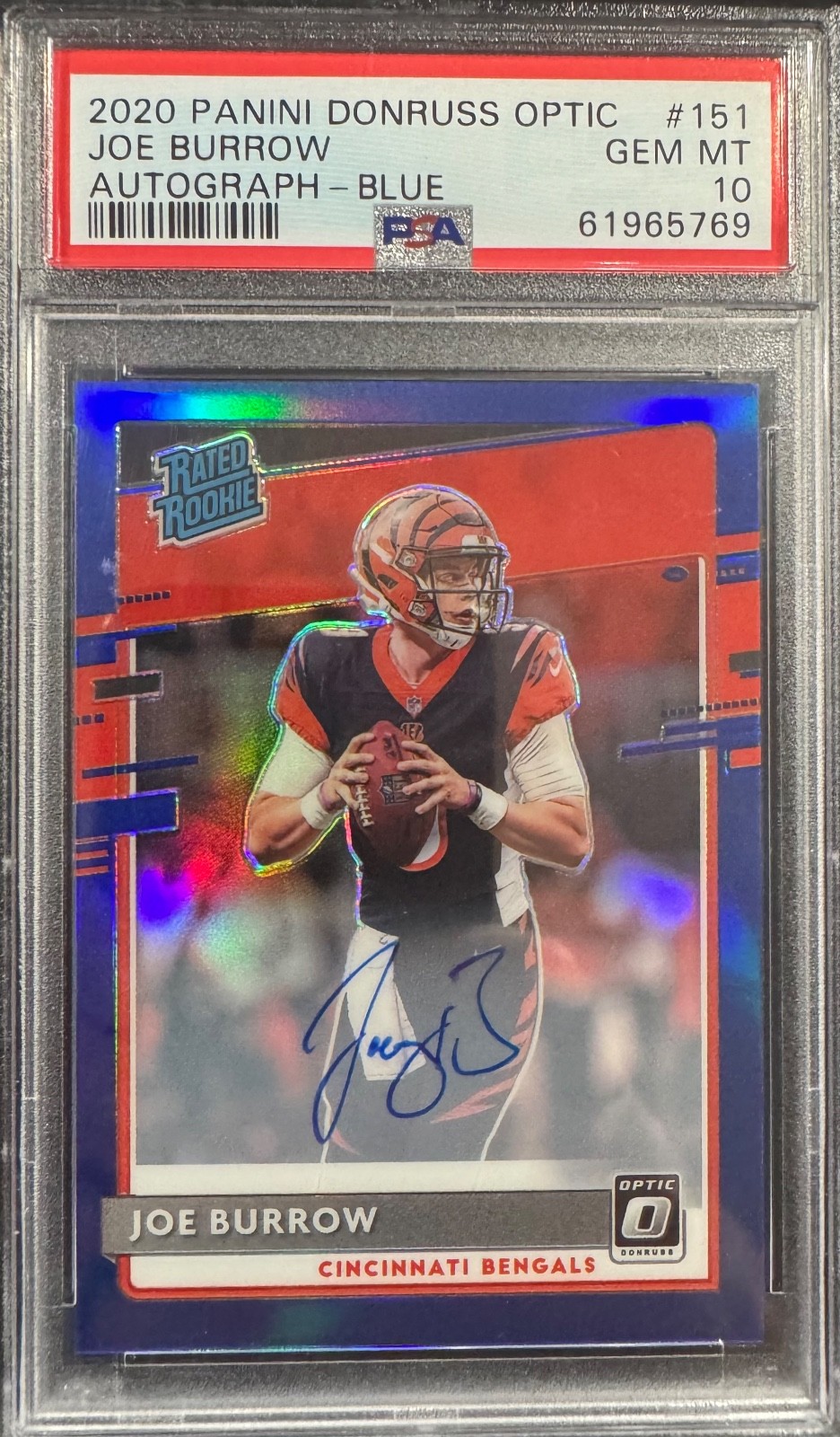 2020 Panini Donruss Optic - Rated Rookies Joe Burrow #151 Blue Auto /75 PSA 10