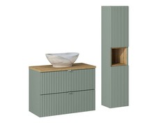 Badset Waschplatz LINETTE 80cm Schubladen | 2-tlg Becken Ob oak | grün