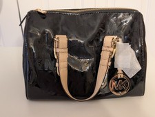 Michael Kors Grayson Black Zip Satchel Top Handle Logo Bag