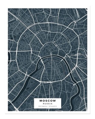 Moscow Map Wall Art Poster - Modern City Street Design Premium Quality