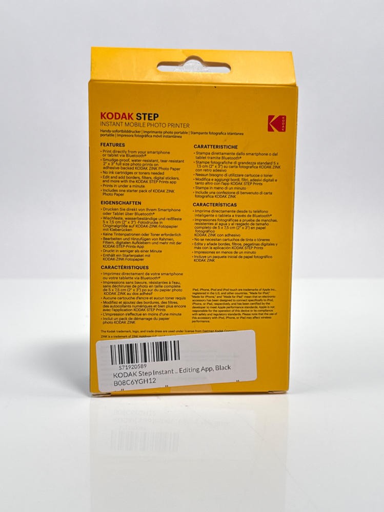 Kodak Step Instant Smartphone Photo Printer Zink 2x3 Bluetooth iOS Android Black