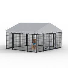 Heavy Duty 10x10x6ft Outdoor Dog Kennel w/ Roof Cover, Metal Pet Cage