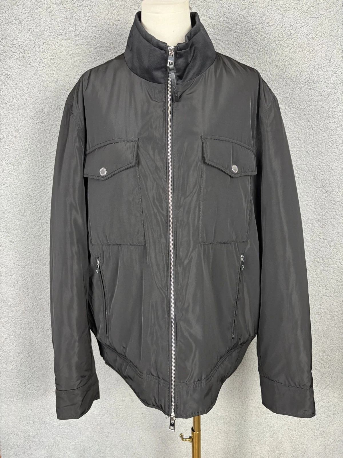 Michael Kors XXL Mens Black Zip-Up Jacket Front Pockets & High Collar Black NWTs